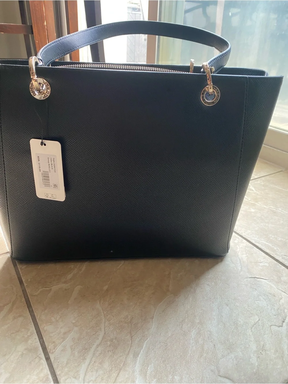 GUESS Black Textured Tote with Gold Logo Accent